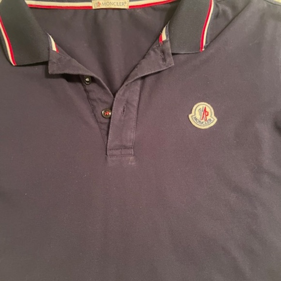 Moncler Navy Tricolor Trimmed Logo Polo Shirt - Picture 8 of 10